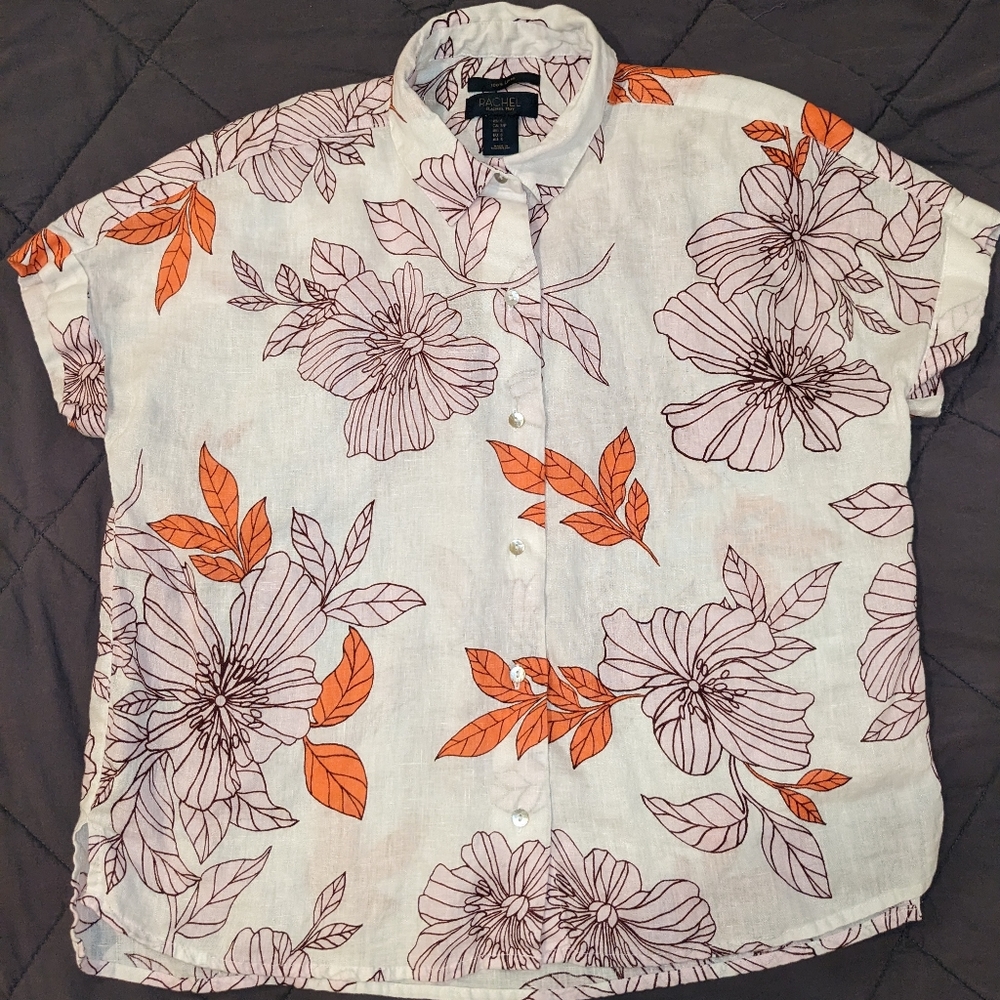 Rachel Rachel Roy top linen floral size S button front blouse collar Spring